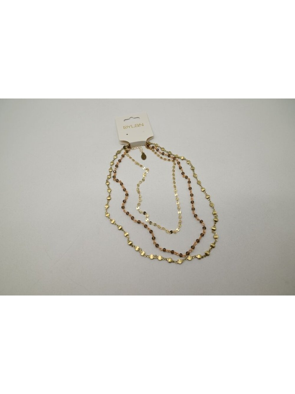 NWT Dylan Jewelry Trinity Necklace Triple Strand Gold Tone Beaded Layered Chain